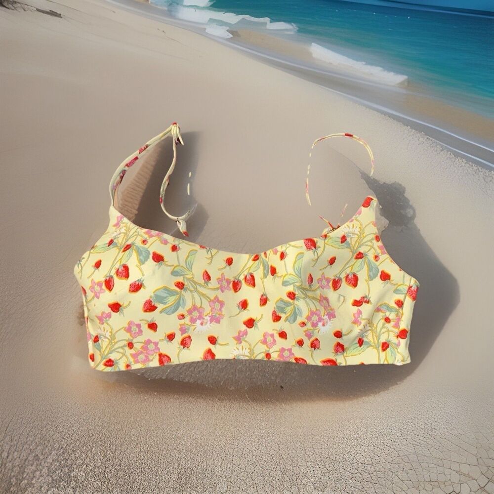Victoria's Secret Swim Yellow Strawberry padded Bikini Top size L